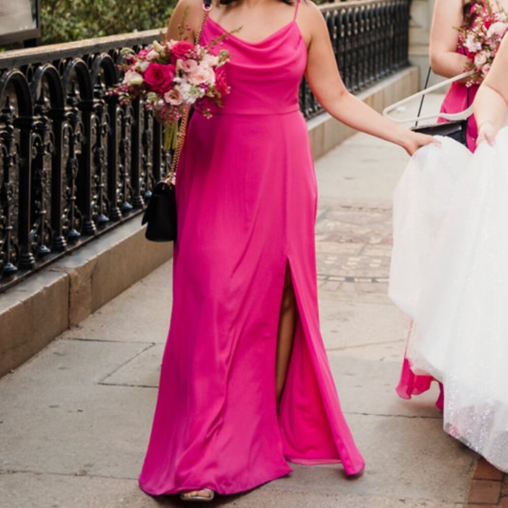 Cowl Neck Chiffon Dress, Begonia | Size 8 *HEMMED*